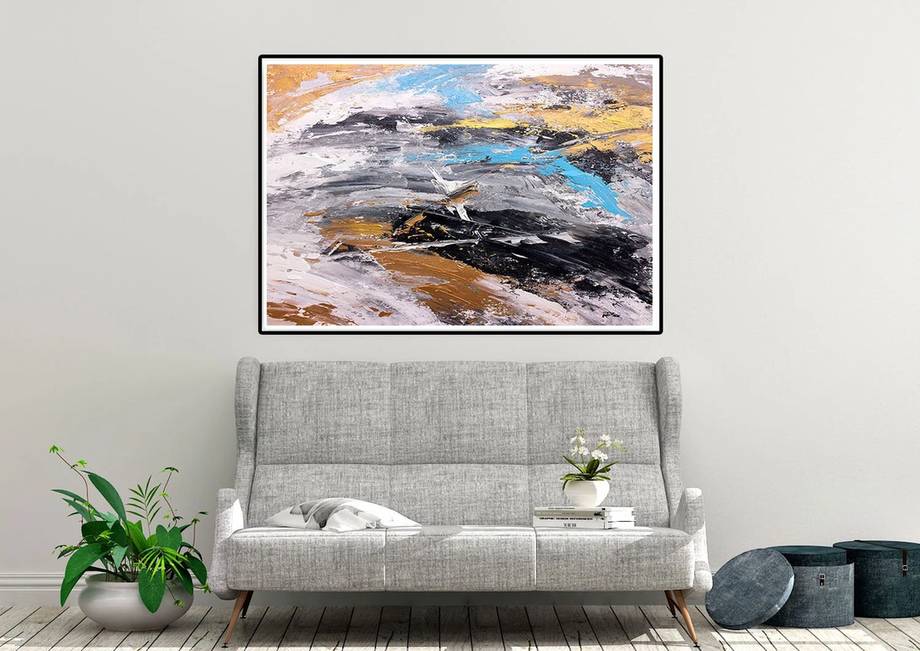 Gold Hand-painted Leaf Abstract Canvas Artwork for Office Y0GW6